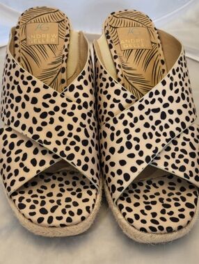 Andrew Geller Leopard-Print Cross-Strap Wedges - Black & Beige